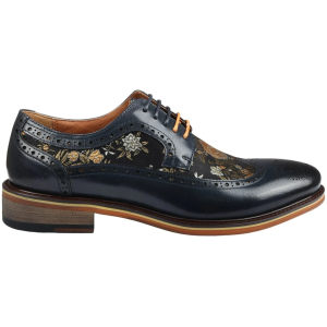 Ross – Men’s Floral Print Leather Navy Brogue Shoes