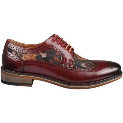 Ross - Men's Floral Print Leather Red Brogue Shoes