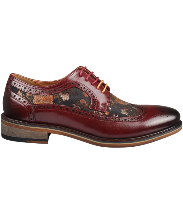 Ross - Men's Floral Print Leather Red Brogue Shoes