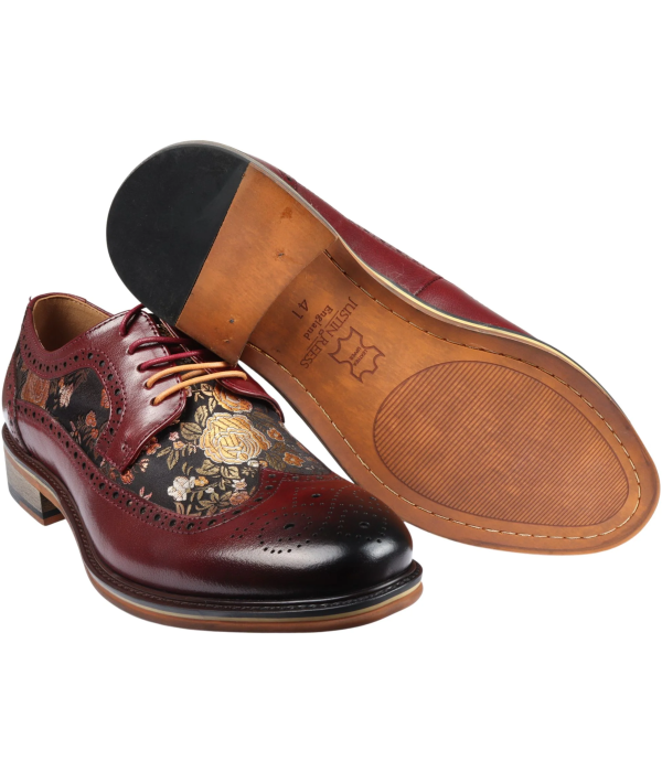 Ross - Men's Floral Print Leather Red Brogue Shoes