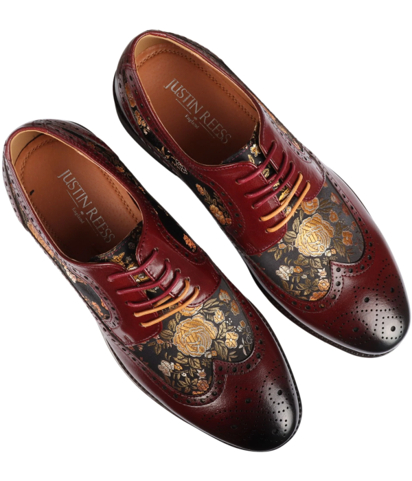 Ross - Men's Floral Print Leather Red Brogue Shoes