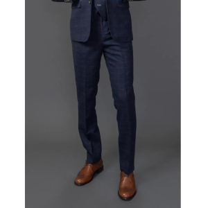 Ryan – Men’s Navy Tweed Check Trousers