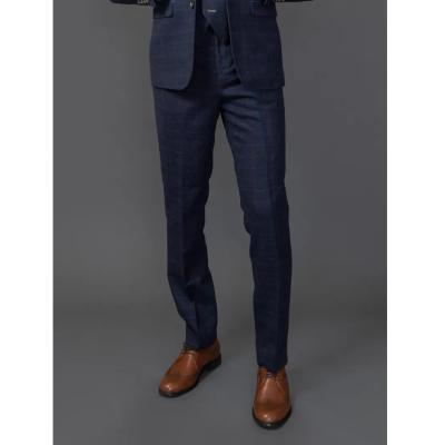 Ryan - Men's Navy Tweed Check Trousers