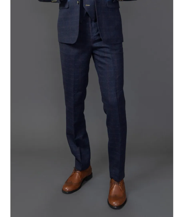 Ryan - Men's Navy Tweed Check Trousers