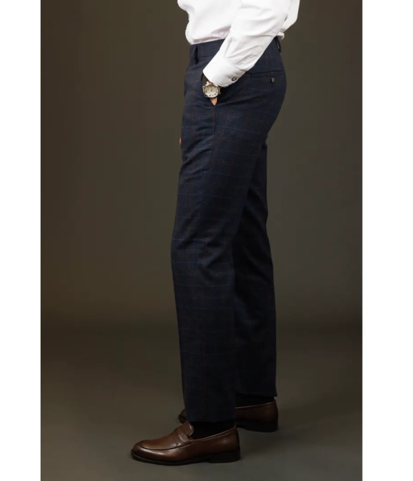 Ryan - Men's Navy Tweed Check Trousers