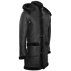 Men's Shearling Sheepskin Duffle Coat WW2 UK Winter 3/4 Leather Hood