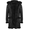 Men's Shearling Sheepskin Duffle Coat WW2 UK Winter 3/4 Leather Hood