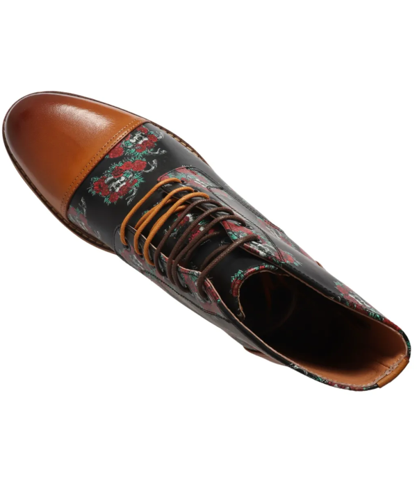 Adam - Men's Brown Floral Skull Print Leather Oxford Boots