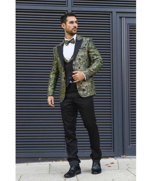 AK-28 - Men's 3 Piece Green Paisley Wedding Suit