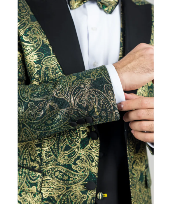 AK-28 - Men's 3 Piece Green Paisley Wedding Suit