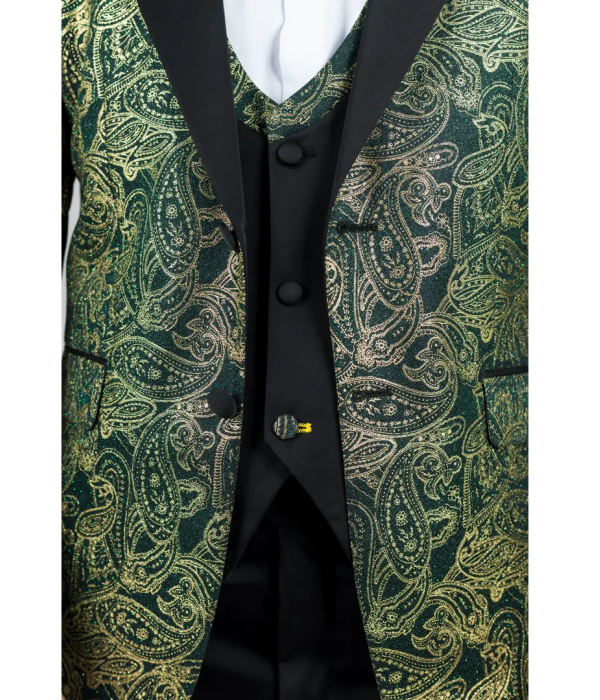 AK-28 - Men's 3 Piece Green Paisley Wedding Suit