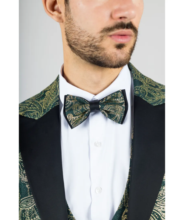 AK-28 - Men's 3 Piece Green Paisley Wedding Suit