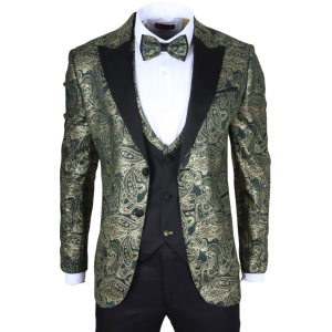 AK-28 – Men’s 3 Piece Green Paisley Wedding Suit