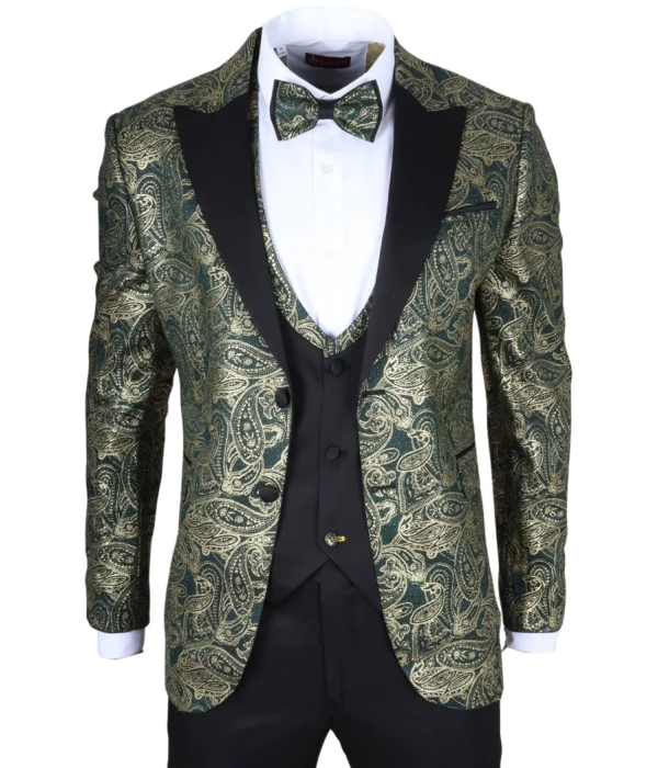 AK-28 - Men's 3 Piece Green Paisley Wedding Suit