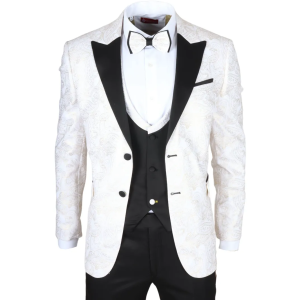 AK-29 – Men’s 3 Piece White Paisley Wedding Suit