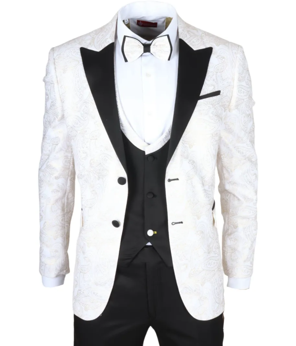 AK-29 - Men's 3 Piece White Paisley Wedding Suit