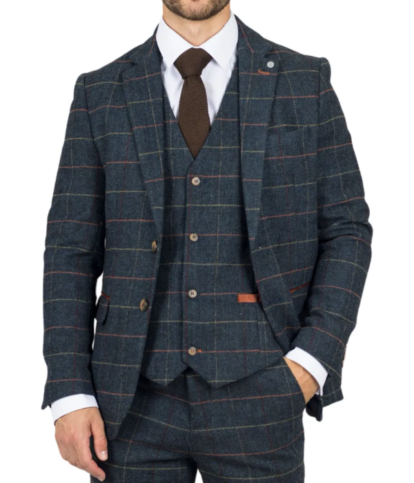 Archer - Men's Navy Checked Herringbone Tweed Blazer