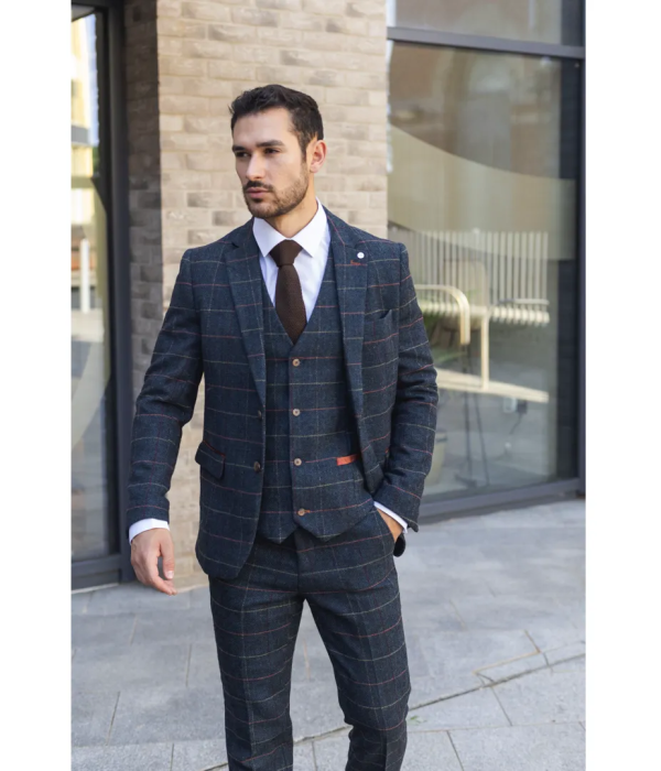 Archer - Men's Navy Checked Herringbone Tweed Blazer