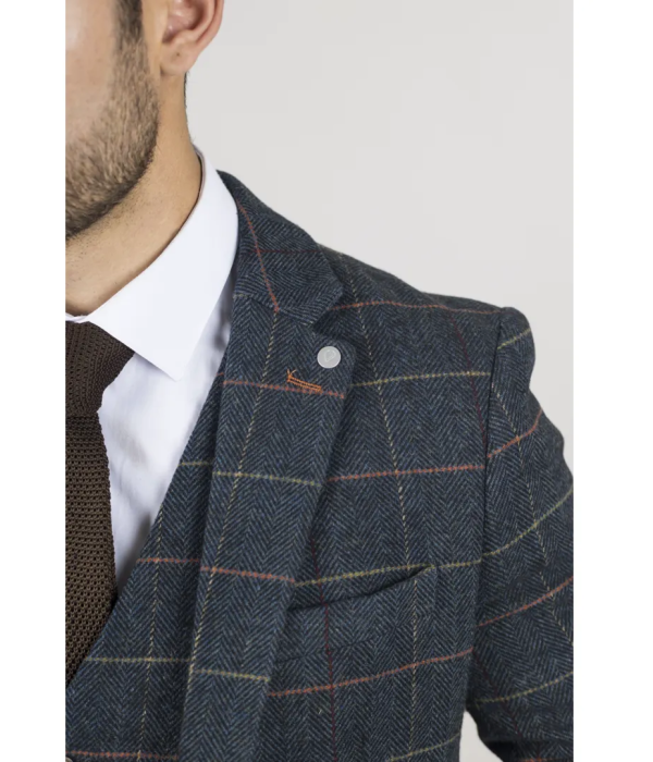 Archer - Men's Navy Checked Herringbone Tweed Blazer