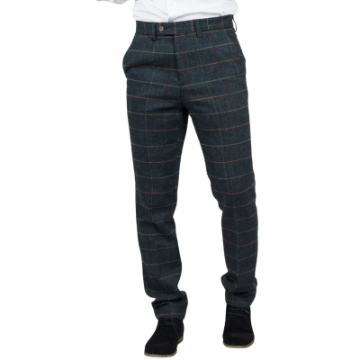 Archer - Men's Navy Checked Herringbone Tweed Trousers