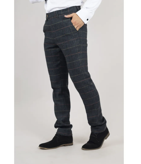 Archer - Men's Navy Checked Herringbone Tweed Trousers