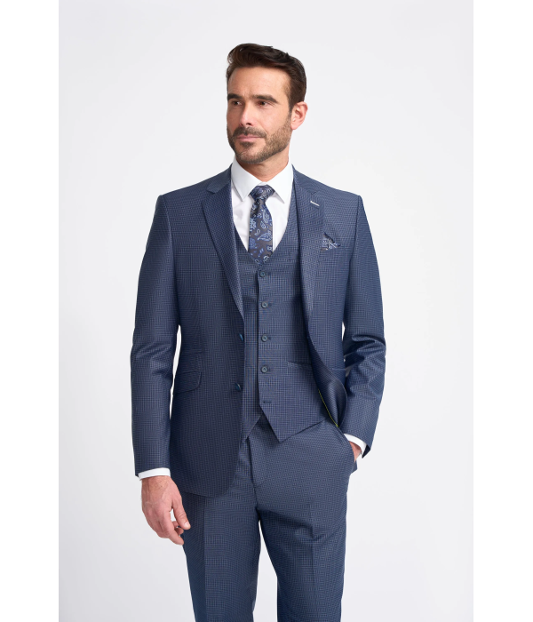 Bond - Men's Navy Check Tailored Fit Blazer