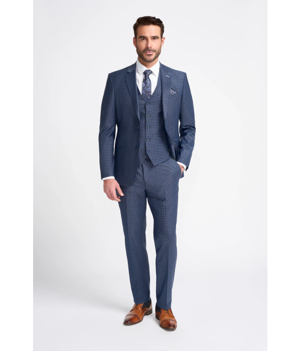 Bond - Men's Navy Check 3 Piece Tailored Fit Suit