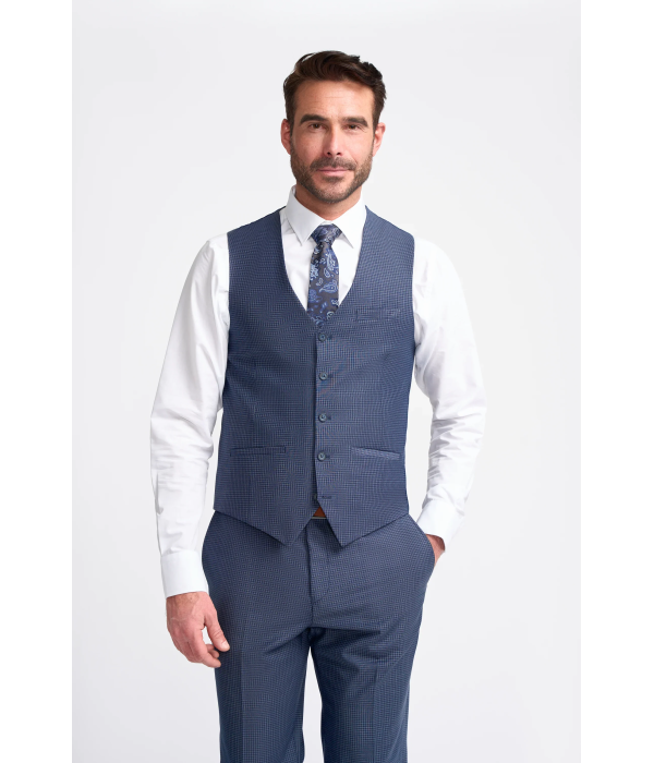 Bond - Men's Navy Check 3 Piece Tailored Fit Suit