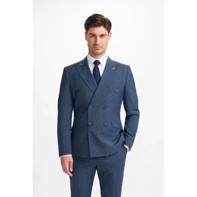 Bond - Men's Navy Check Double Breasted Blazer