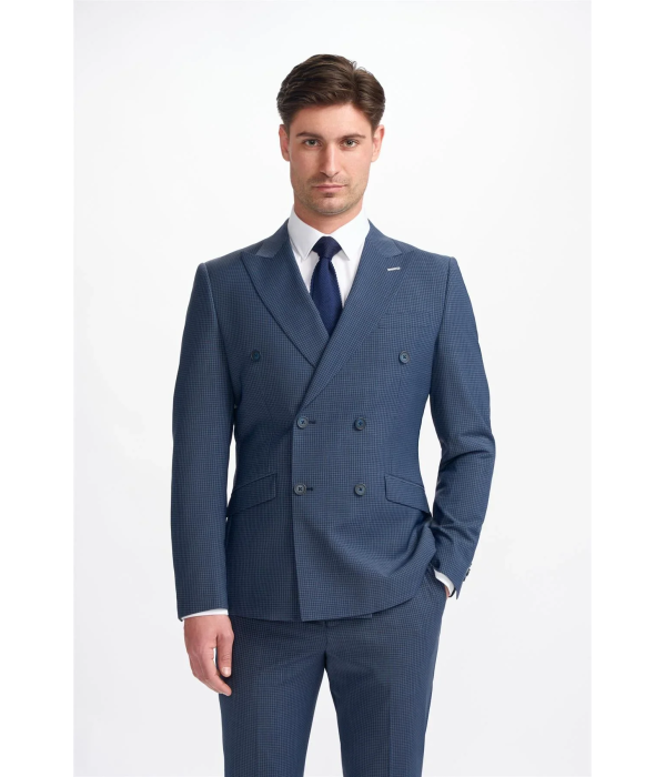 Bond - Men's Navy Check Double Breasted Blazer