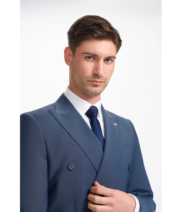 Bond - Men's Navy Check Double Breasted Blazer