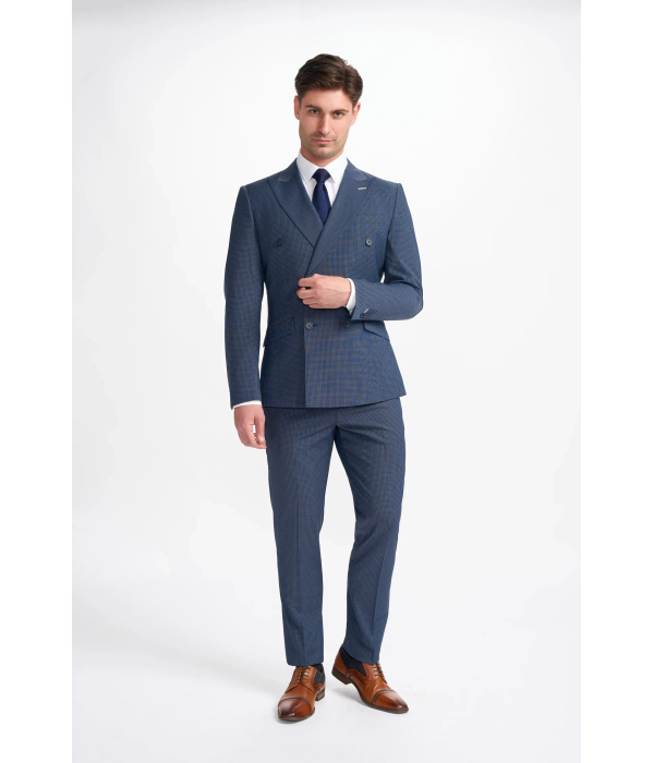 Bond - Men's Navy Check 2 Piece Double Breasted Suit