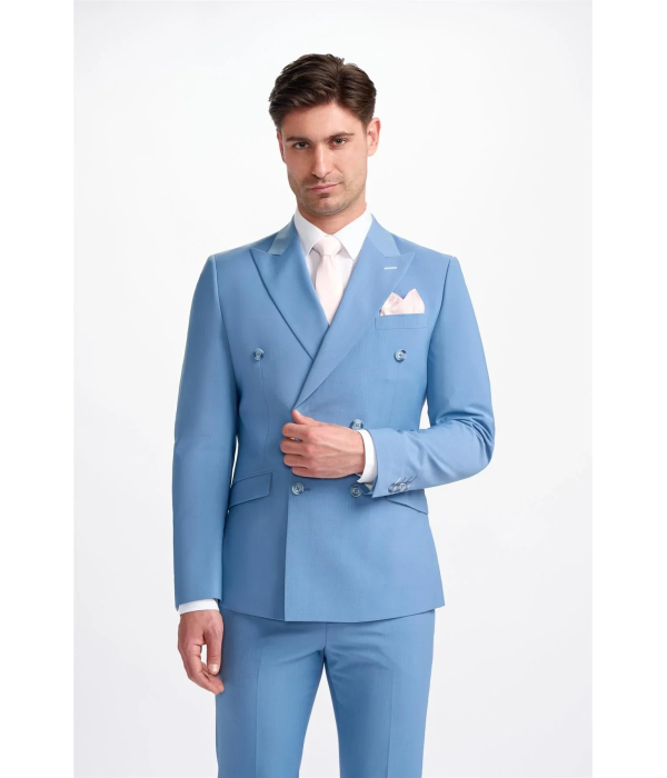 Bond - Men's Sky Blue Double Breasted Blazer