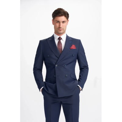 Bond - Men's Navy Blue Double Breasted Blazer