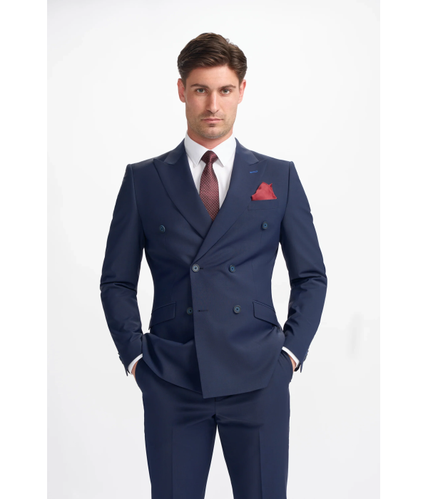 Bond - Men's Navy Blue Double Breasted Blazer