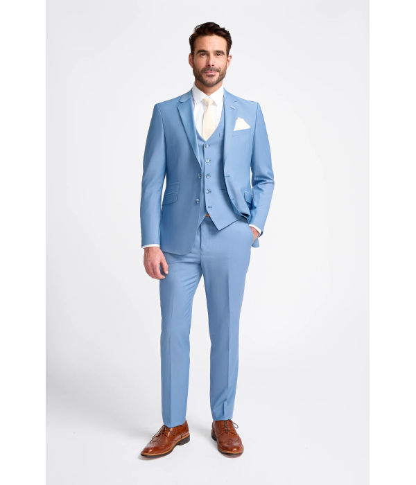 Bond - Men's Sky Blue 3 Piece Tailored Fit Suit