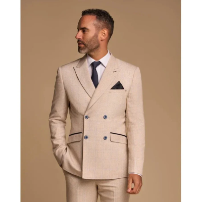 Caridi - Men's Beige Double Breasted Blazer