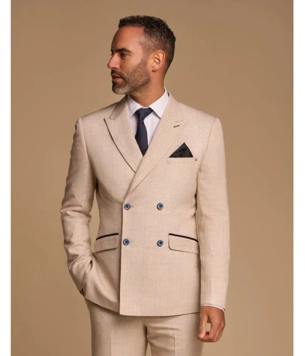 Caridi - Men's Beige Double Breasted Blazer