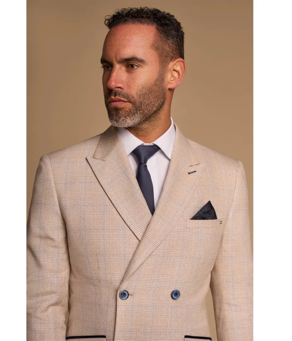 Caridi - Men's Beige Double Breasted Blazer