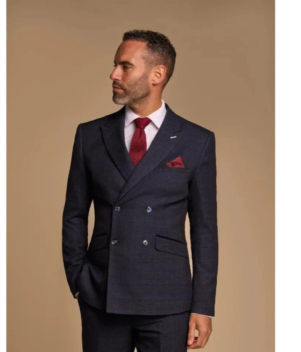 Caridi - Men's Navy Blue Double Breasted Blazer