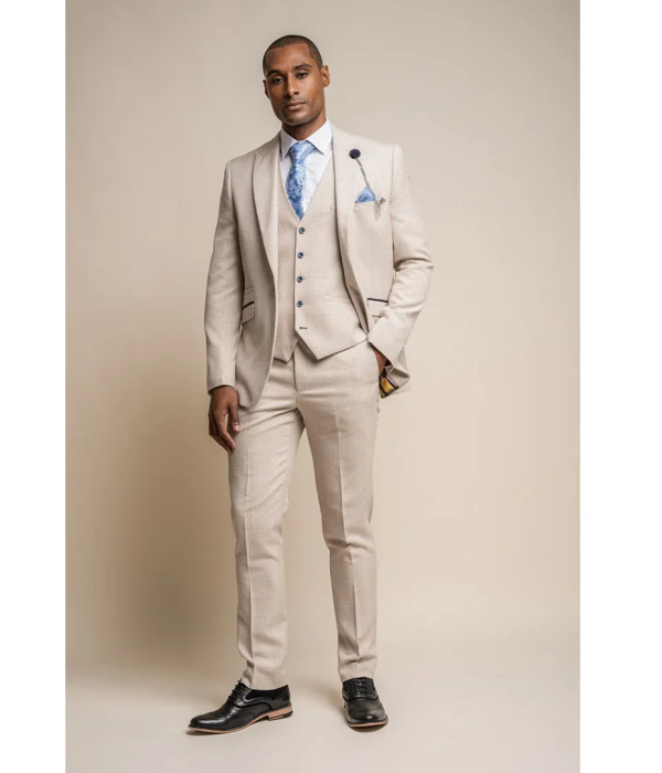 Caridi - Men's Tweed Beige Wedding Blazer