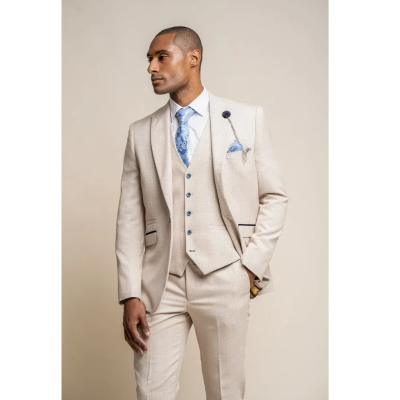 Caridi - Men's Tweed Beige Wedding Blazer