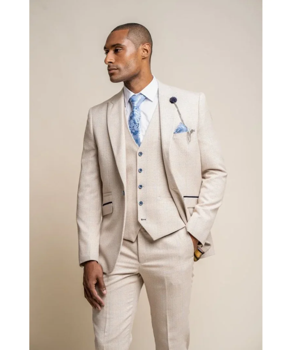 Caridi - Men's Tweed Beige Wedding Blazer