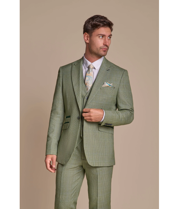 Caridi - Men's Sage Green Checked Tailored Fit Blazer