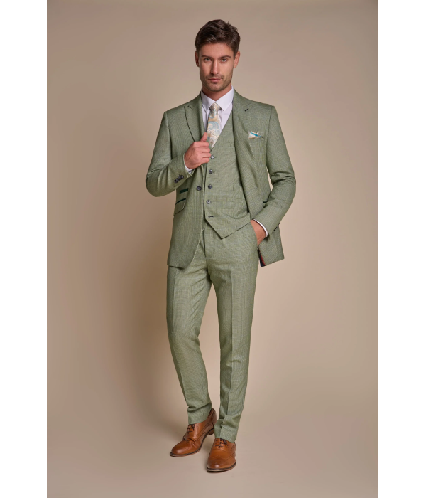 Caridi - Men's Sage Green 3 Piece Checked Suit