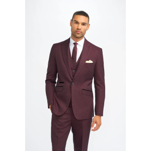 Caridi – Men’s Burgundy 3 Piece Checked Suit