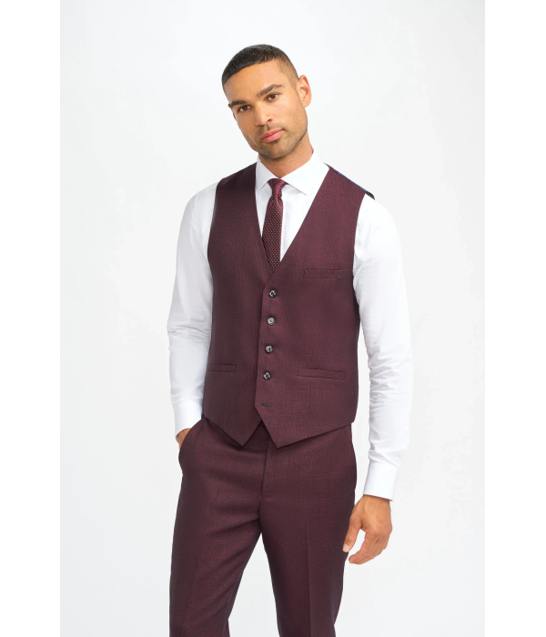 Caridi - Men's Burgundy 3 Piece Checked Suit