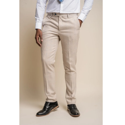 Caridi - Men's Tweed Beige Wedding Trousers