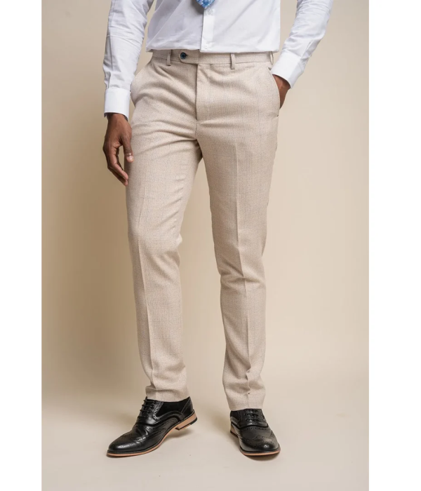 Caridi - Men's Tweed Beige Wedding Trousers