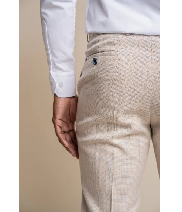 Caridi - Men's Tweed Beige Wedding Trousers